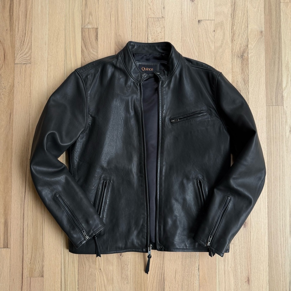 Quince Men’s Black Genuine Leather Cafe Racer Jacket Medium